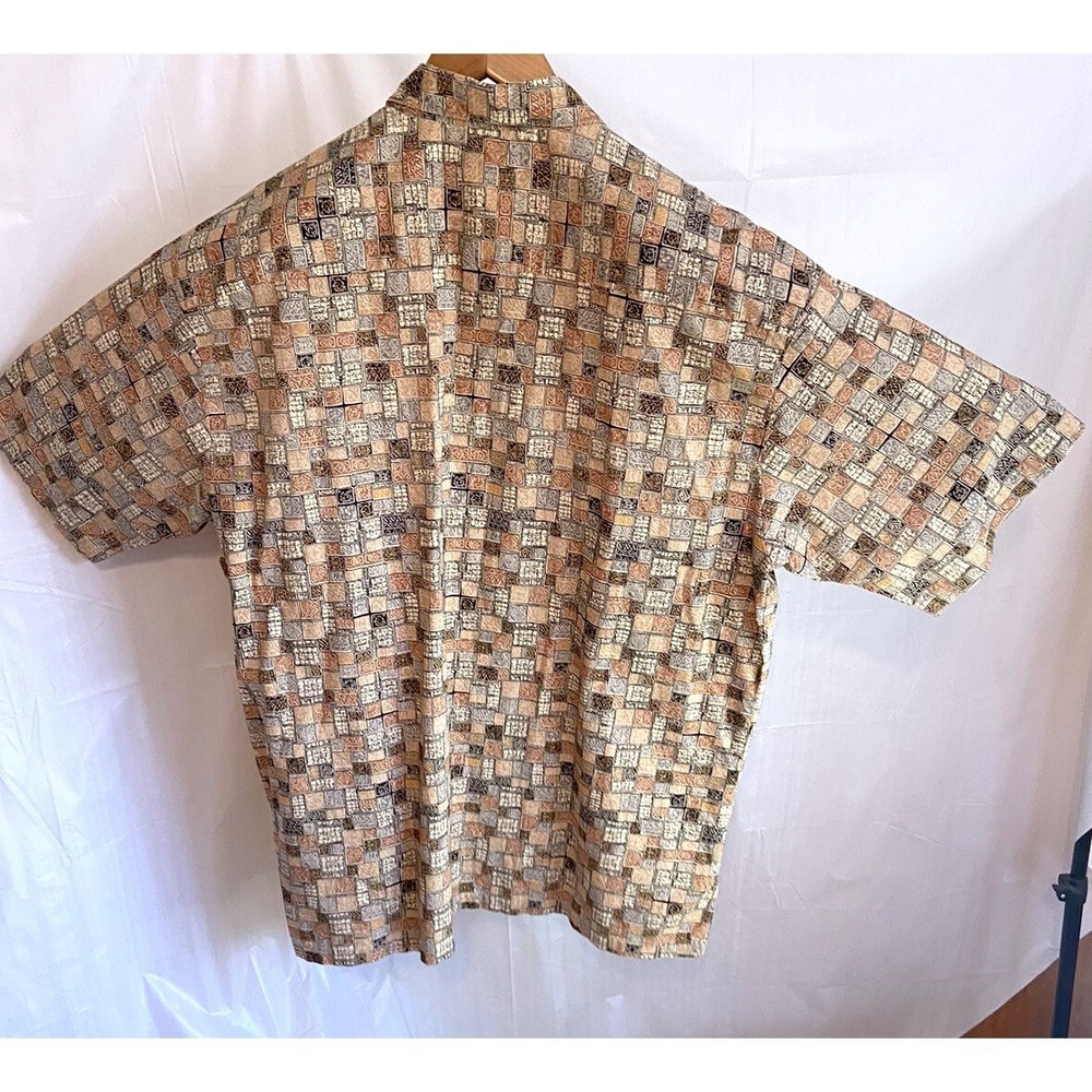 Tori‎ Richard Mens Geometric Tribal Tile Print Short Sleeve Button Up Shirt Tan - Picture 3 of 11